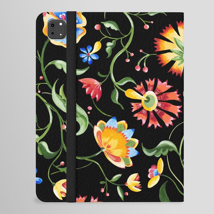 Flowers on Black iPad Folio Case