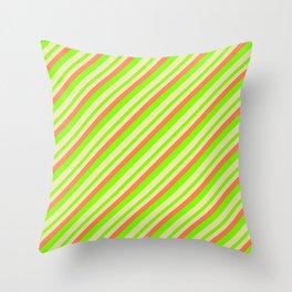 [ Thumbnail: Coral, Chartreuse, and Pale Goldenrod Colored Lined/Striped Pattern Throw Pillow ]