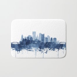 Pittsburgh Skyline Watercolor Blue Art Print by Synplus Bath Mat