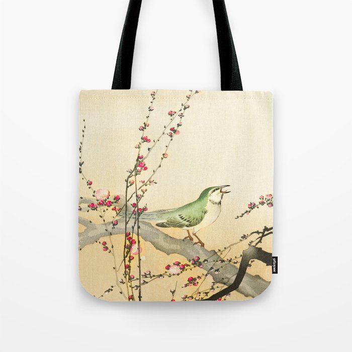 Songbird on peach tree - Vintage Japanese Woodblock Print Art Tote Bag