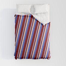 [ Thumbnail: Tan, Royal Blue, and Maroon Colored Lines Pattern Comforter ]