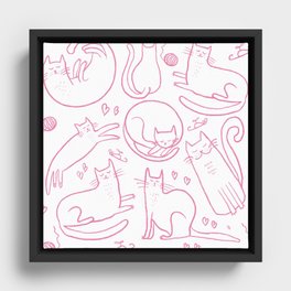Quirky Cat Doodle in Pink Framed Canvas
