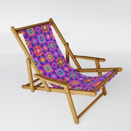 GEOMETRIC CIRCLE CHECKERBOARD TILES in GLAM 70s DISCO REVIVAL RAINBOW COLOURS PINK PURPLE RED ORANGE Sling Chair