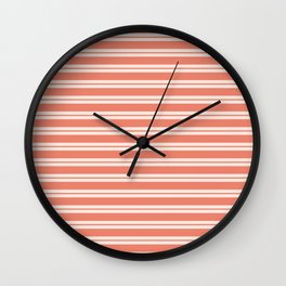 Salmon Pink Color Classic Alternated Horizontal Stripes Wall Clock