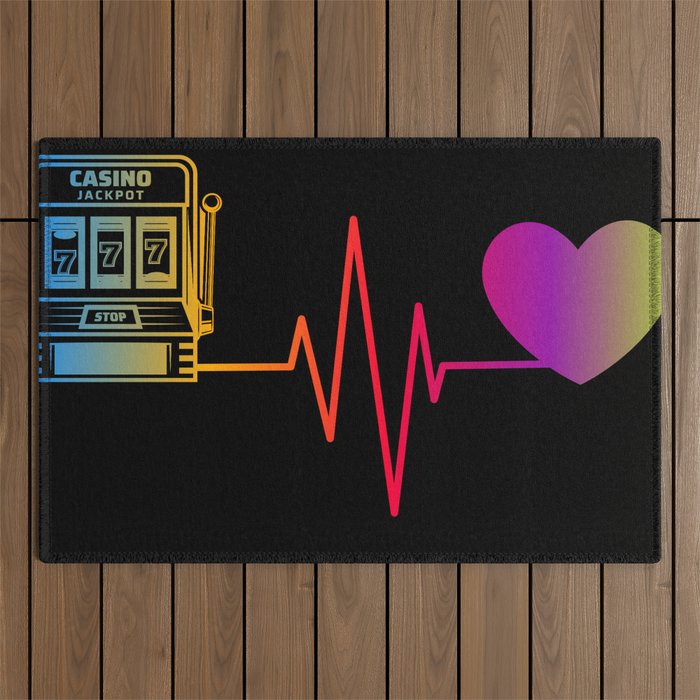 Heartbeat Heart Slot Machine Gambling Outdoor Rug
