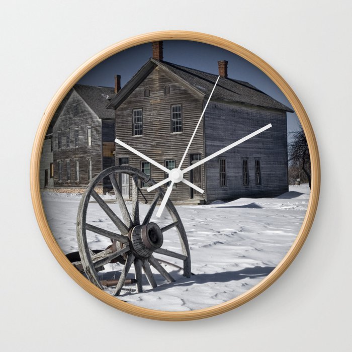 Wagon Wheel In Winter At The Mining Ghost Town At Fayette Wall