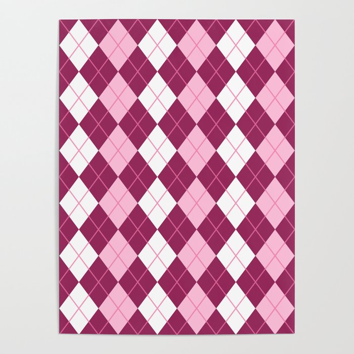 Pink White Seamless Argyle Pattern Poster