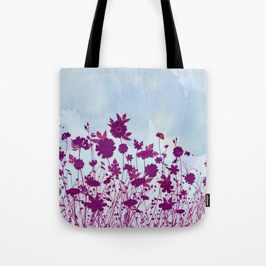 wild little flowers against watercolor sky Tote Bag