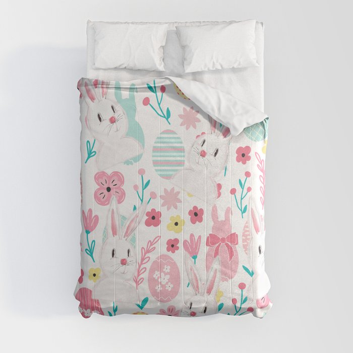 Easter Bunny And Eggs Floral Pattern  Comforter