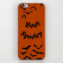 Halloween bats, black Boo! Spooky on orange background. iPhone Skin