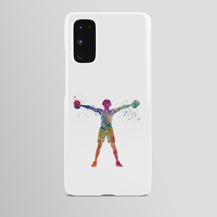 Young man exercising fitness in watercolor Android Case