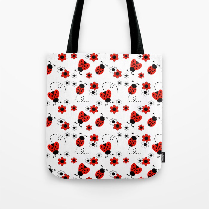 Red Ladybug Floral Pattern Tote Bag