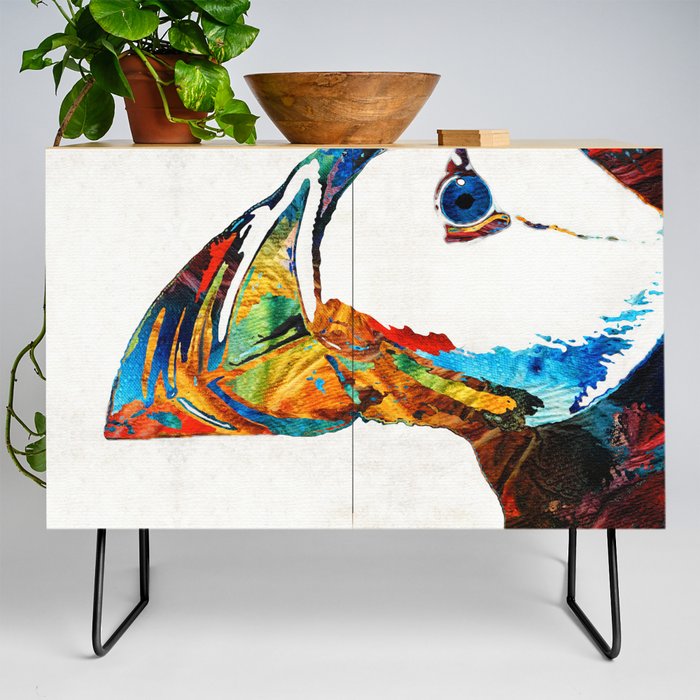 Colorful Puffin Art By Sharon Cummings Credenza