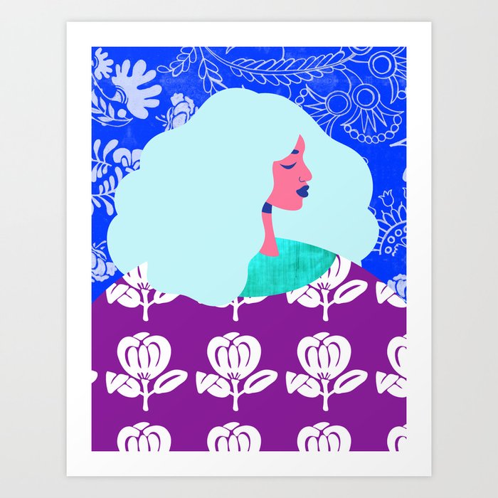 Blue Wallpaper Girl Art Print by The Pairabirds Society6