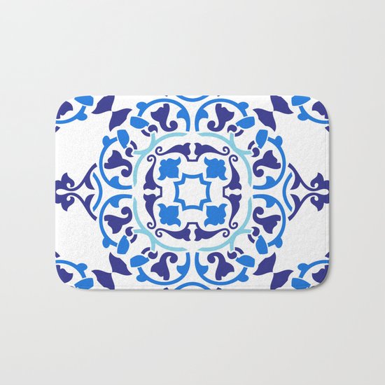 Cobalt blue boho pattern Bath Mat