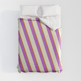 [ Thumbnail: Orchid, Beige, and Chocolate Colored Lines Pattern Duvet Cover ]