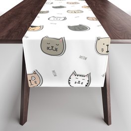 cute cat face cutouts seamless pattern Table Runner