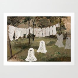 Ghosts at Laundry Line, Halloween Wall Art Art Print