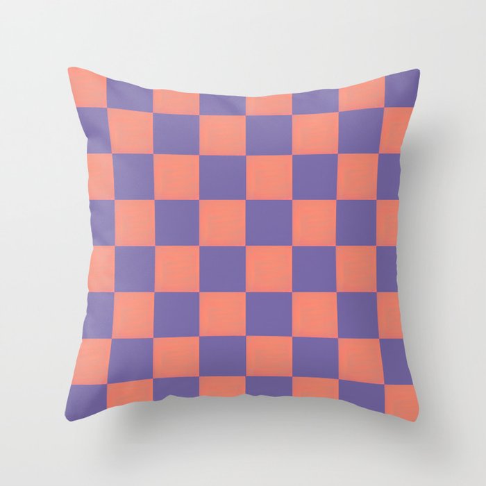 Very Peri Pantone Pairings - Vintage Tangerine Checkered Pattern Throw Pillow
