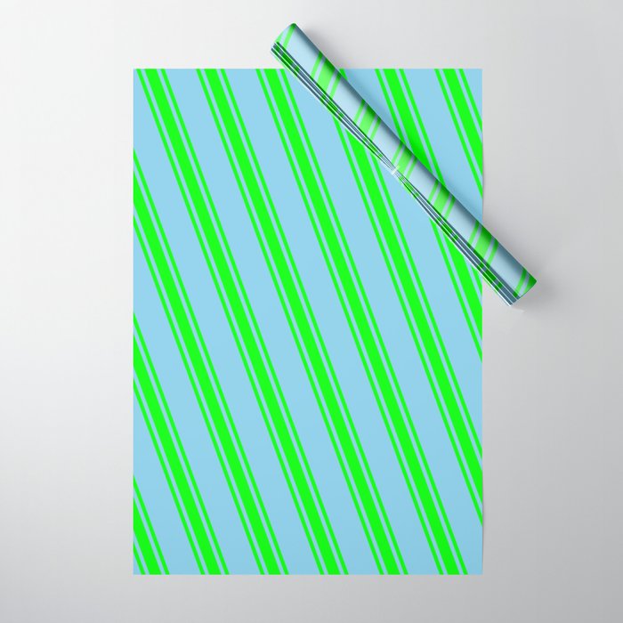 Sky Blue & Lime Colored Lines/Stripes Pattern Wrapping Paper