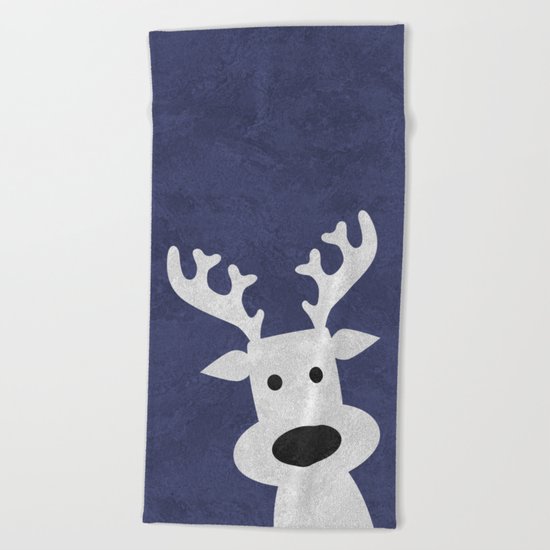 Christmas reindeer blue marble Beach Towel
