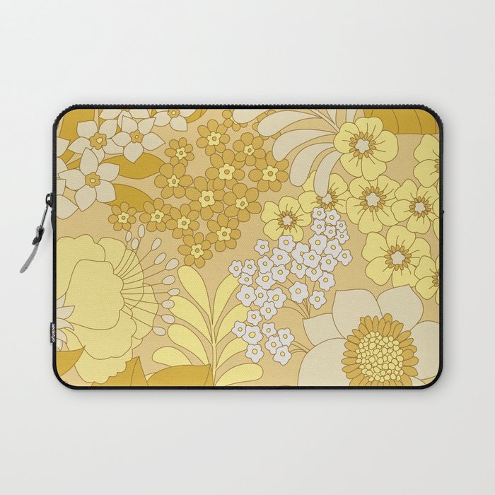 Yellow Ivory Brown Retro Floral Pattern Laptop Sleeve