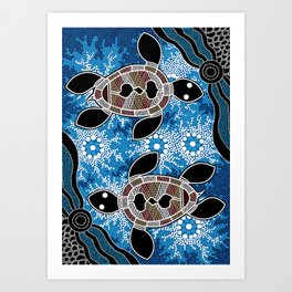Authentic Aboriginal Art - Sea Turtles Art Print