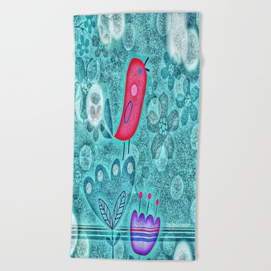 Flower Birdie Beach Towel