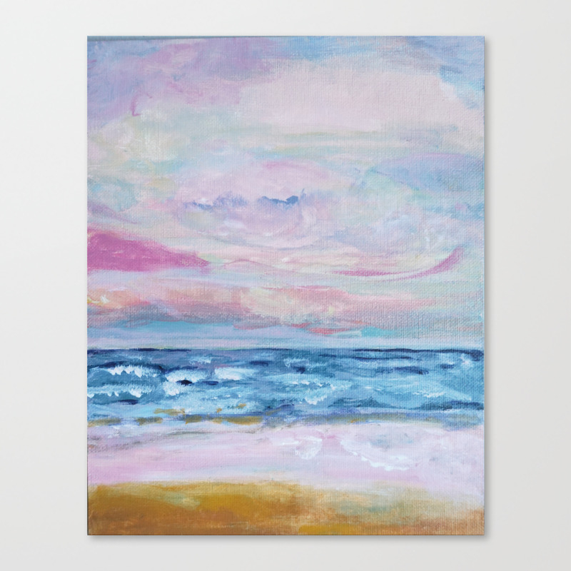 Blush Pink Abstract Nautical Ocean Art Blue Sunset Beach Canvas