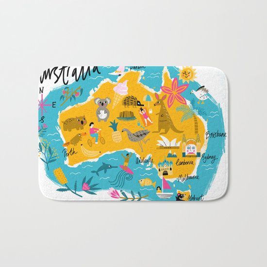 Illustrated map of Australia Bath Mat