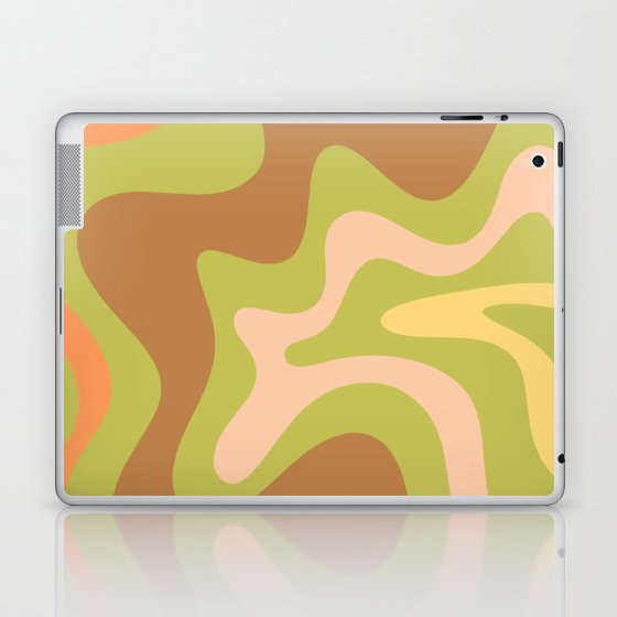 Retro Liquid Swirl Abstract Pattern Square 60s 70s Light Green Brown Yellow Orange Blush Laptop & iPad Skin
