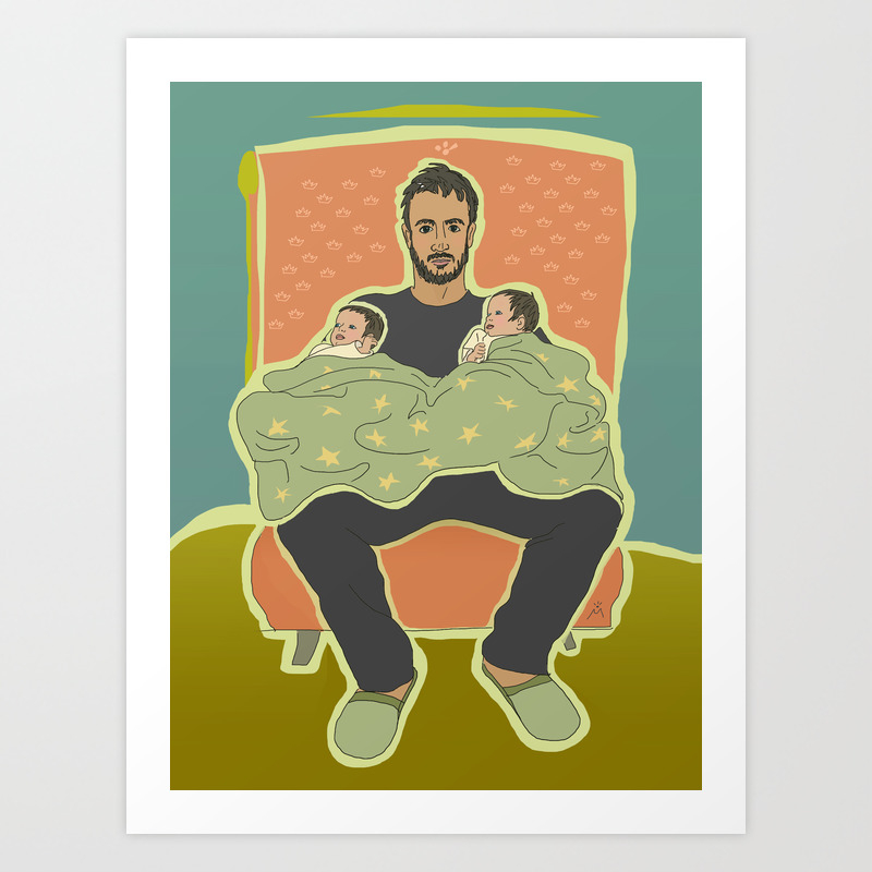 Father With Twins Art Print By Menchulica Society6