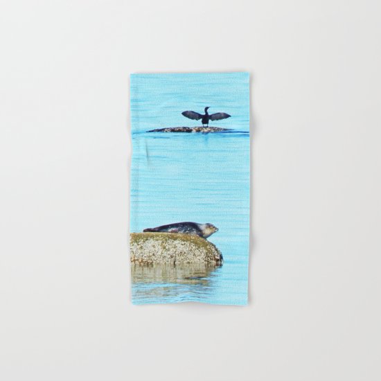 Seal pup and Cormorant getting some Sun Hand & Bath Towel