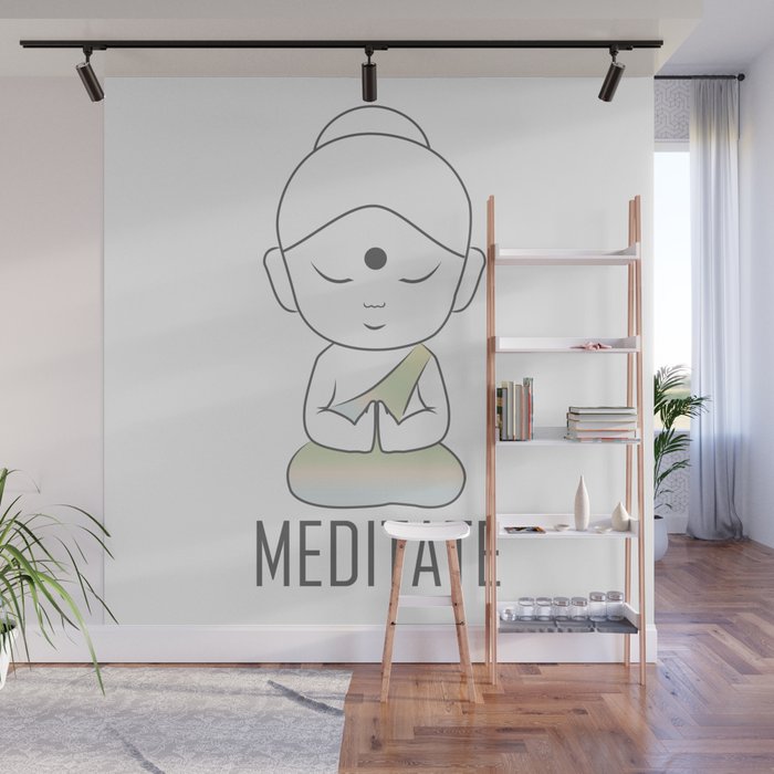 Gautama buddha sitting in lotus position with a message to Meditate Wall Mural