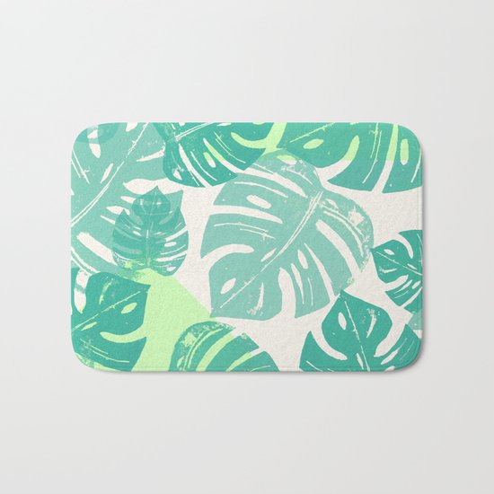 Linocut Monstera Green Bath Mat