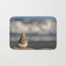 Pebbles stacked on the beach Bath Mat | Sand, Digital, Color, Granite, Stacked, Beach, Rock, Capeann, Newengland, Blur 
