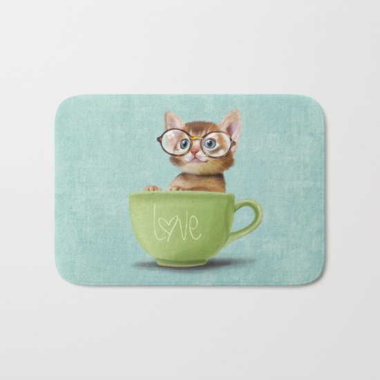 Kitten with glasses Bath Mat