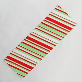 [ Thumbnail: Red, Green & White Colored Striped/Lined Pattern Yoga Mat ]