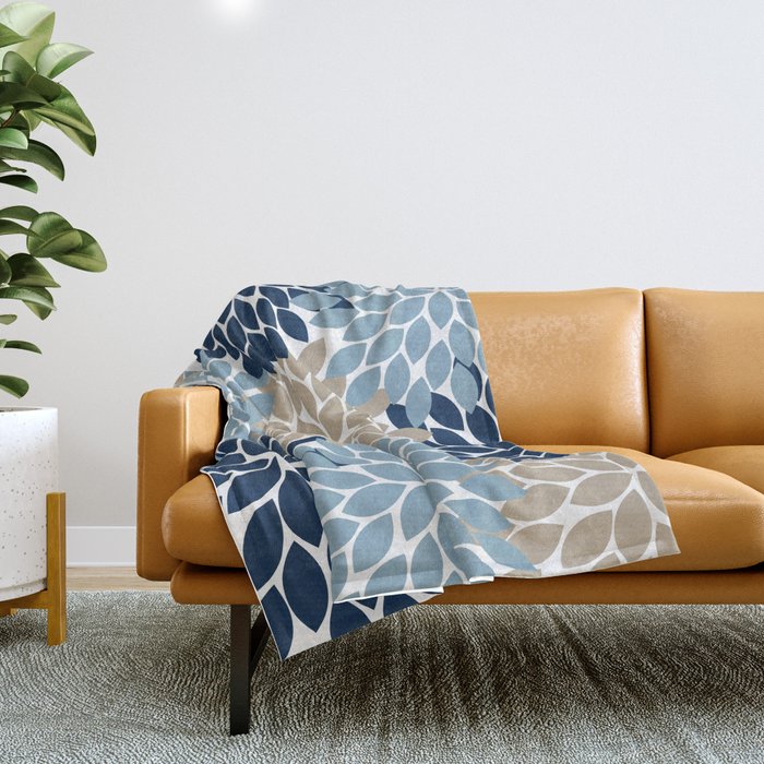 Navy Blue Tan Beige Flower Burst Flower Petals Floral Pattern