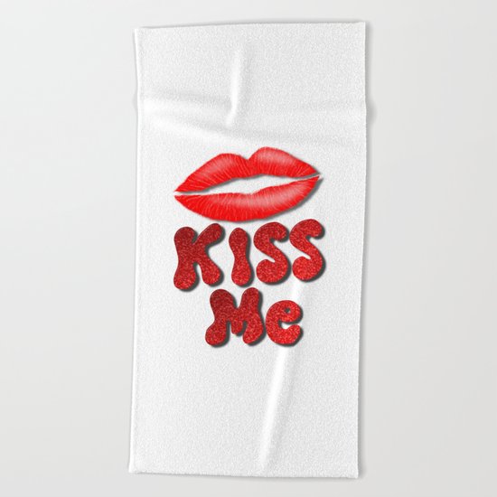 Kiss Me Lipstick Red Lips Beach Towel