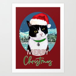 Tuxedo Cat Merry Christmas Art Print