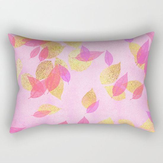 Autumn-world 5 - gold glitter leaves on pink background on #Society6 Rectangular Pillow