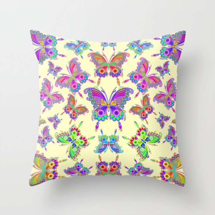 Butterfly Colorful Tattoo Style Pattern Throw Pillow