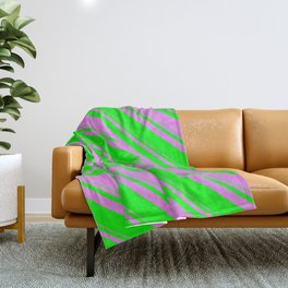 [ Thumbnail: Violet and Lime Colored Stripes Pattern Throw Blanket ]