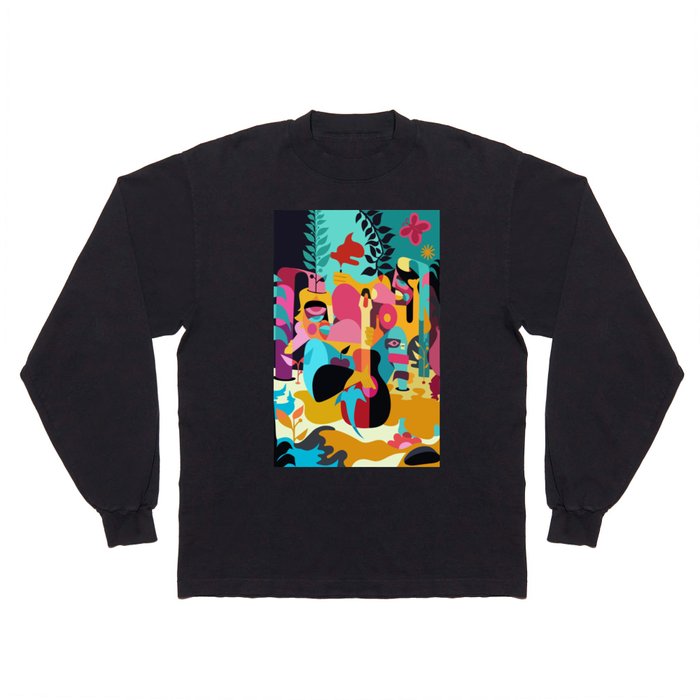 Abstract Colorful Art - Home Décor -Aesthetic Painting -Guitar- flowers - leaves Long Sleeve T Shirt
