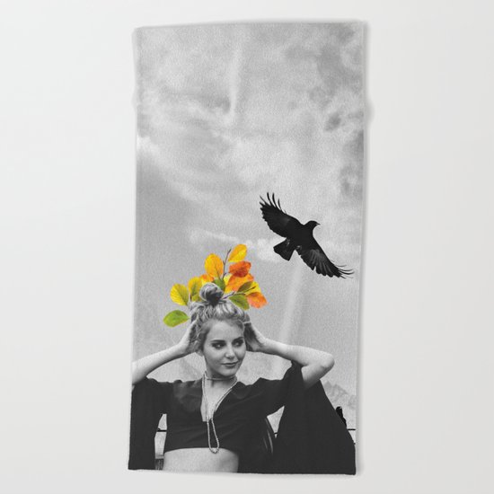 CROW GIRL Beach Towel