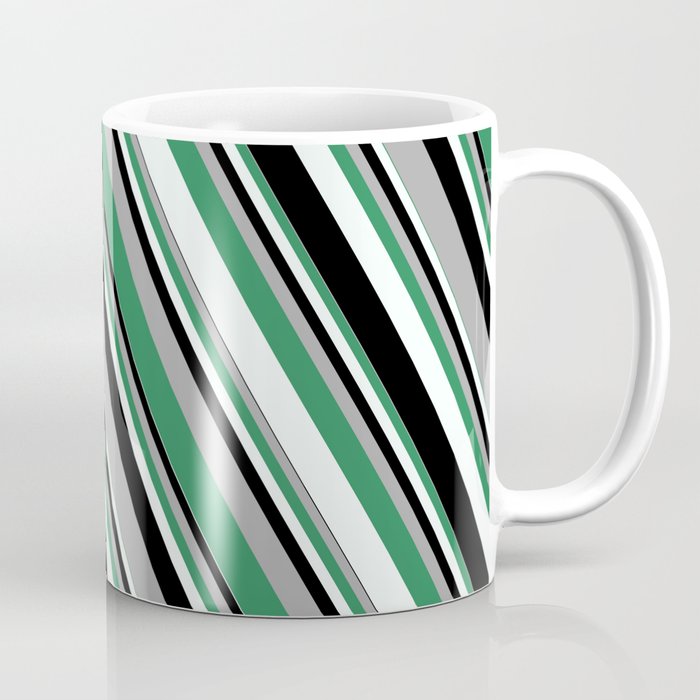 Dark Gray, Sea Green, Mint Cream, and Black Colored Stripes/Lines Pattern Coffee Mug