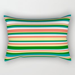 [ Thumbnail: Eyecatching Red, Tan, Dark Green, Teal, and White Colored Stripes/Lines Pattern Rectangular Pillow ]