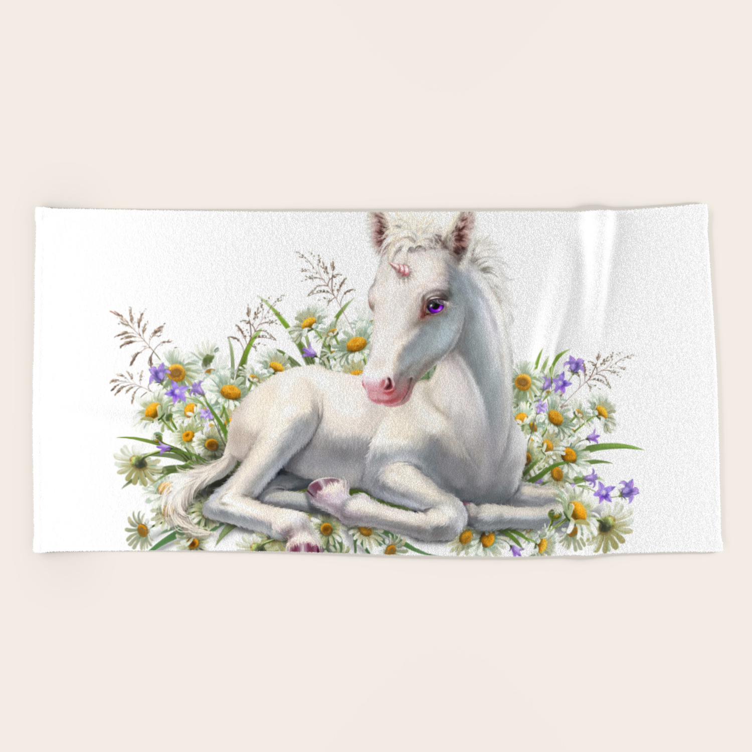 Baby Unicorn Lies In Flowers Beach Towel By Antracit Society6