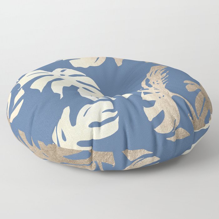 Simply Tropical Palm Leaves White Gold Sands on Aegean Blue Floor Pillow